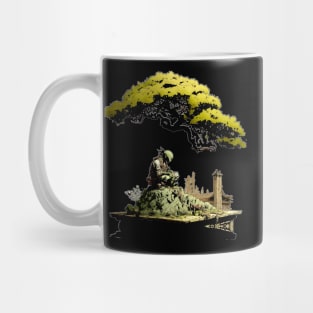 Contemplating the Complexities Under the Japanese Bonsai Tree No. 1 on a Dark Background Mug